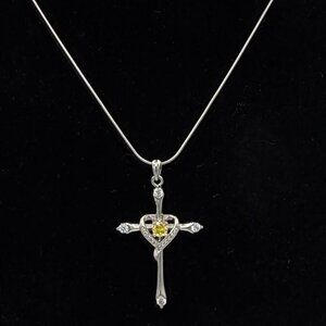 S925 1.25" Cross Pendent with 16" Chain-November (L. Orange-Cubic Zirconia)
